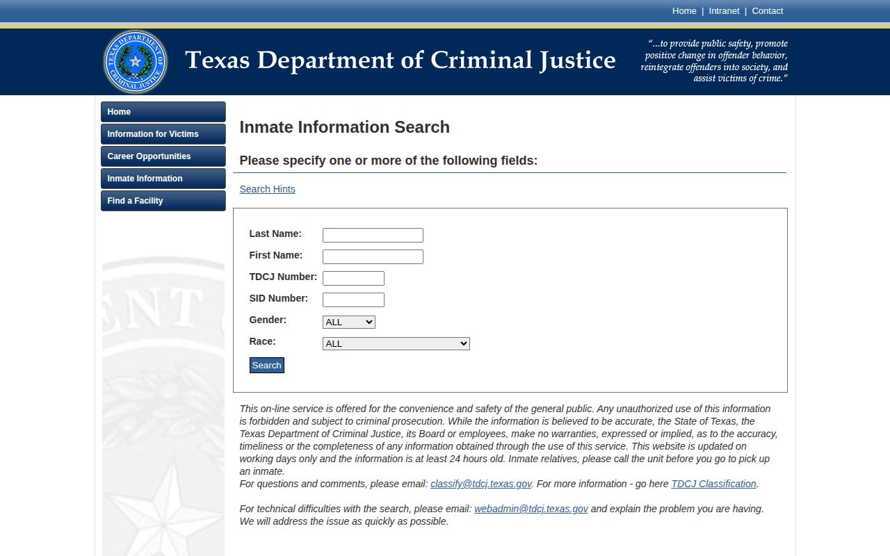 TDCJ search for Irion County released inmate records