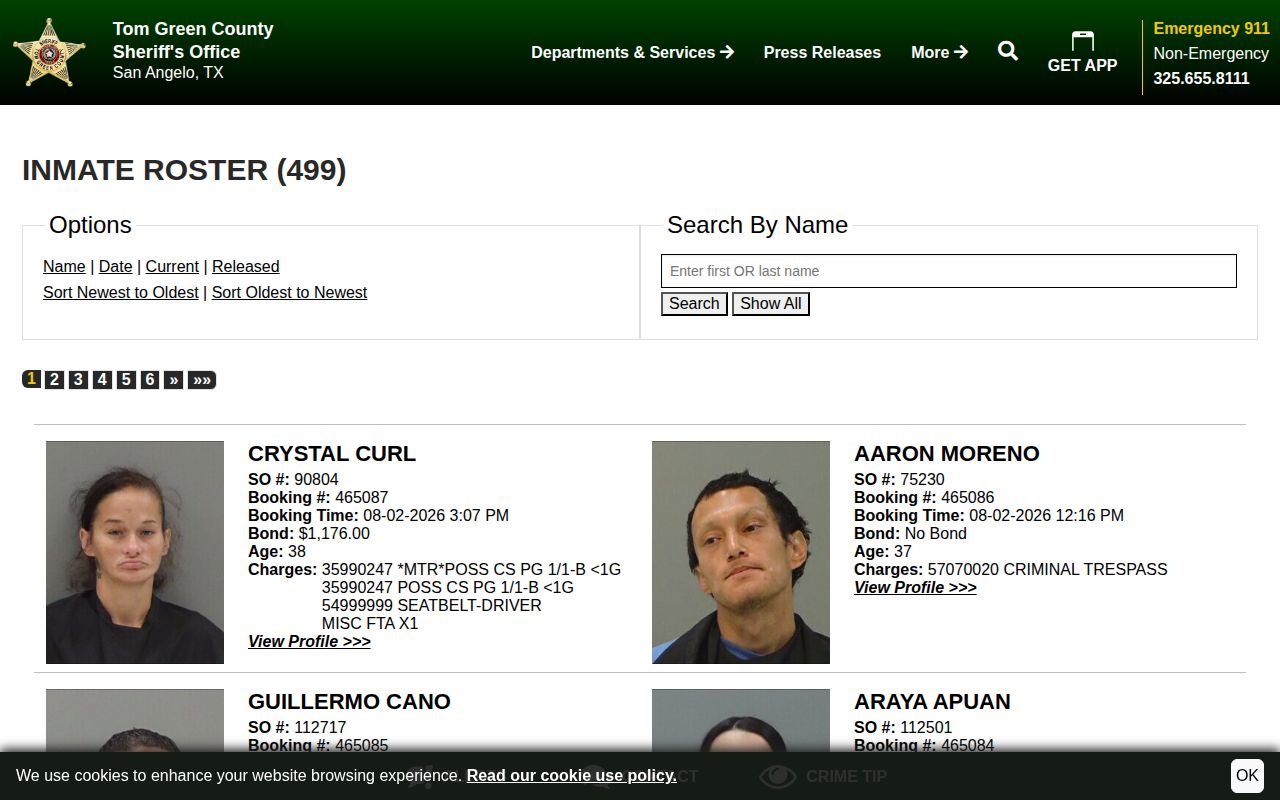 Irion County released mugshot route on the Tom Green roster